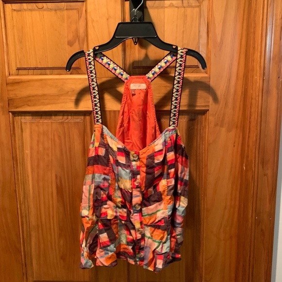 Anthropologie Pilcro Geometric Shape Peplum Hem Racerback Tank Large - Picture 2 of 8